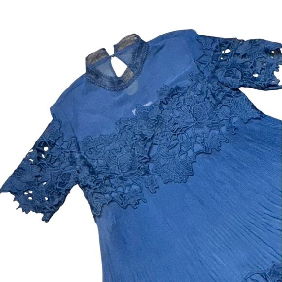 NWT Saylor x Free People BLUE Hollie Lace mock turtle neck Mini Dress  sz small - Picture 3 of 10